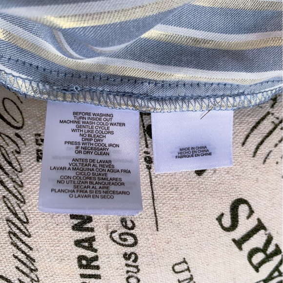 Free w/ Purchase Anne Klein Zip Up 3/4 Sleeve Blouse Blue Gray Gold Striped XL - Picture 12 of 16